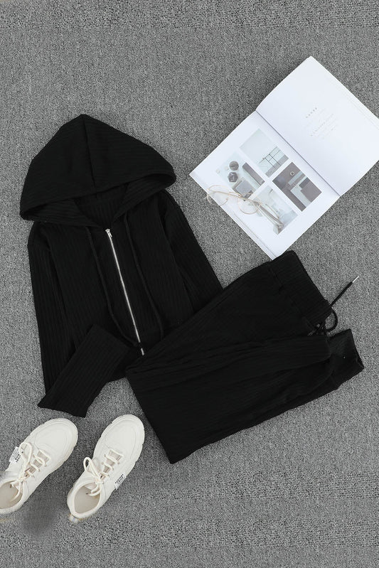 Zip-Up Ribbed Hoodie and Joggers Lounge Set