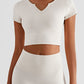Notched Neck Short Sleeve Cropped Sports Top
