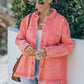 Distressed Fringe Trim Button Up Jacket