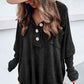 Waffle Knit Buttoned Long Sleeve Top with Breast Pocket