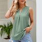 Notched Neck Curved Hem Eyelet Tank