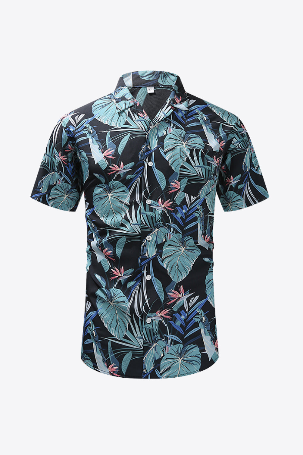 Botanical Print Button-Front Short Sleeve Pocket Shirt