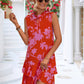 Floral Tie Neck Sleeveless Layered Dress