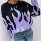 Printed Round Neck Ribbed Trim Knitted Sweater