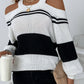 Striped Cutout Cold-Shoulder Tunic Sweater
