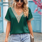 Contrast Trim Short Sleeve Plunge Blouse