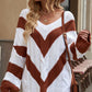 Chevron Cable-Knit V-Neck Tunic Sweater