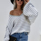 Striped Drop Shoulder V-Neck Pullover Sweater