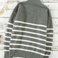 Striped Button Detail Mock Neck Sweater