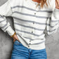 Striped Round Neck Button-Up Cardigan