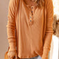 Half Button Waffle Knit Long Sleeve Top