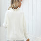 Button Detail Frill Neck Rib-Knit Sweater