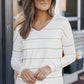 Striped Dropped Shoulder V-Neck Top