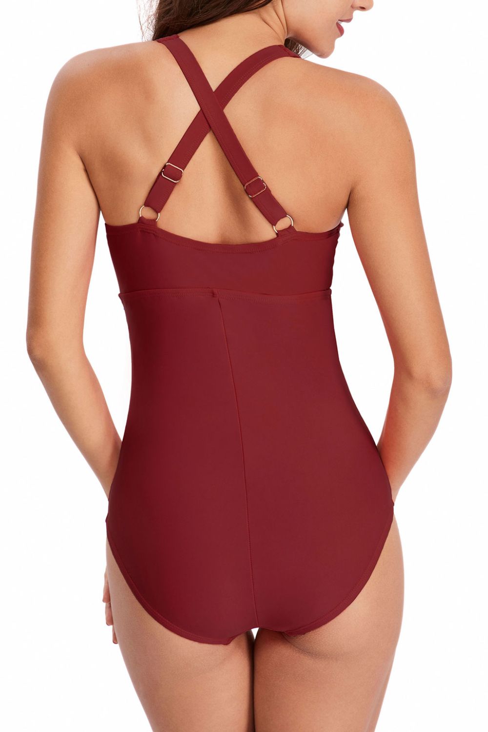 Ruched Crisscross V-Neck One-Piece Swimsuit