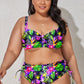 Plus Size Printed Drawstring Detail Bikini Set