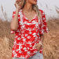 Printed Tie-Neck Tassel Lace Detail Blouse