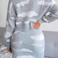 Cloud Print Ribbed Trim Sweater and Skirt Set