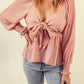 Striped Deep V Bow Detail Babydoll Top