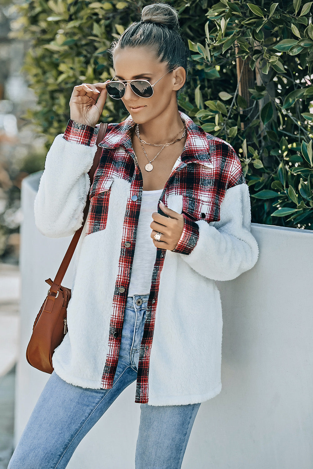 Plaid Snap Front Fleece Shacket