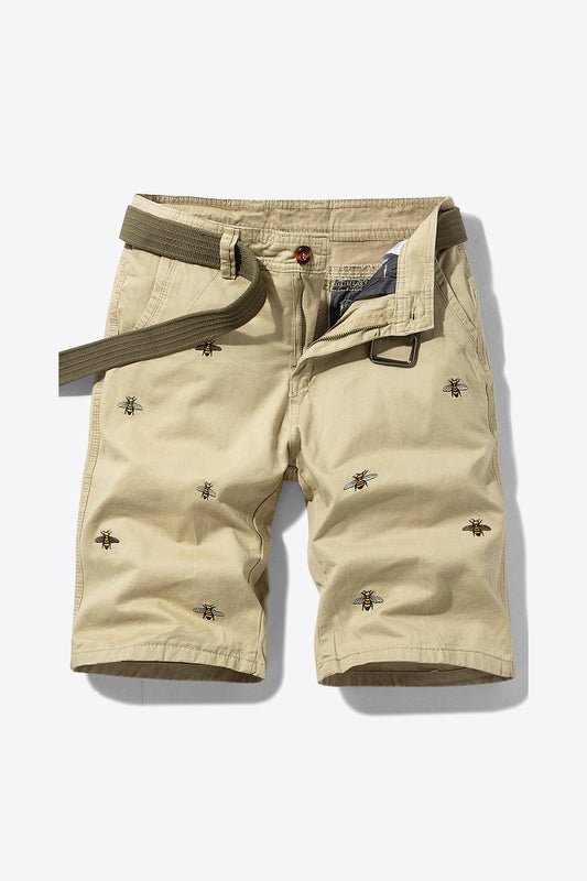 Bee Embroidery Belted Shorts