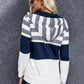 Striped Color Block Drawstring Zip Up Hoodie