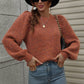 Heathered Long Lantern Sleeve Rib-Knit Sweater