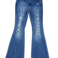 Distressed Frayed Hem Flare Jeans