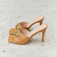 Forever Link Single Strap Chain Detail Mule Heels in Tan