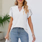 Pom-Pom Trim Petal Sleeve Notched Neck Top