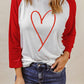Contrast Baseball Sleeve Heart Graphic Top