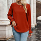 Round Neck Long Flounce Sleeve Blouse