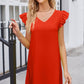 Ruffled V-Neck Flutter Sleeve Dress