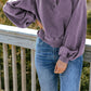 Quarter-Snap Collared Lantern Sleeve Sweatshirt