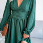 Deep V Puff Sleeve Ruched Mini Dress
