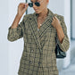 Plaid Double-Breasted Long Sleeve Blazer