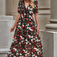 Floral V-Neck Short Flounce Sleeve Dress