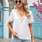 Contrast Trim Short Sleeve Plunge Blouse
