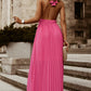 Pleated Halter Neck Backless Maxi Dress