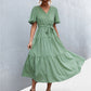 Printed V-Neck Flutter Sleeve Belted Dress