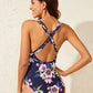 Floral Striped Plunge One-Piece Swimsuit