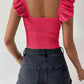 Square Neck Tie Front Knit Top