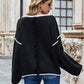 Dropped Shoulder Boat Neck Long Sleeve Sweater