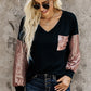 Contrast Sequin V-Neck Drop Shoulder Top