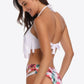 Two-Tone Fringe Trim Tied Bikini Set