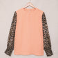 Leopard Puff Sleeve Spliced Top