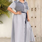 Plus Size Striped Belted Button-Up Shirt Dress