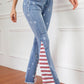 Full Size US Flag Frayed Hem Flare Jeans