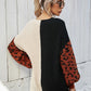 Leopard Color Block V-Neck Tunic Pullover Sweater