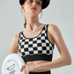 Round Neck Plaid Cropped Sports Tank Top