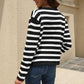 Striped Button Down Round Neck Cardigan